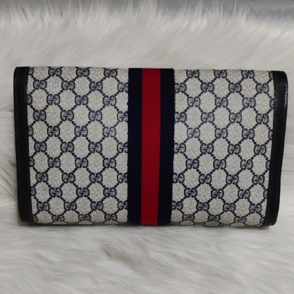 SALE! Authentic Gucci GG Supreme Sherry Line Leather Vtg Clutch Bag - Picture 3 of 16